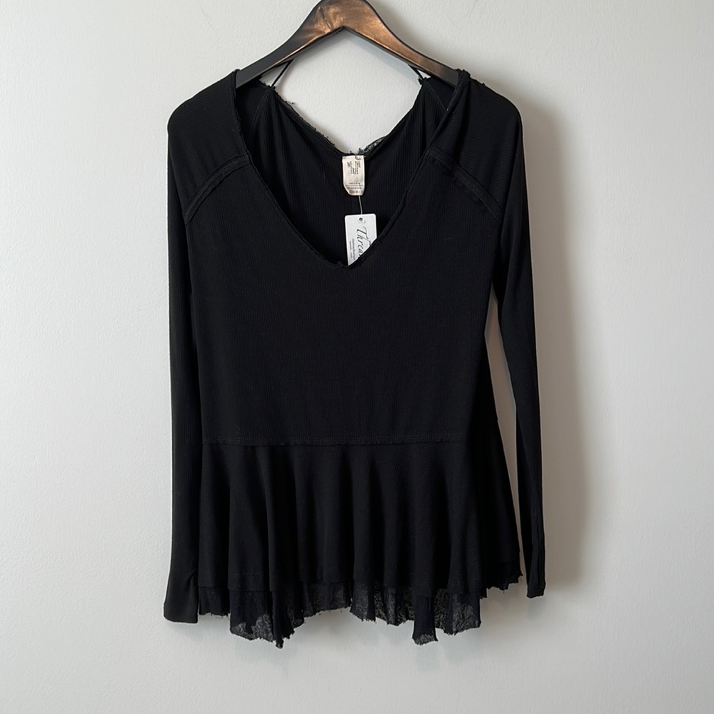 NWT Free People Black Long Sleeve with Fringe detail
